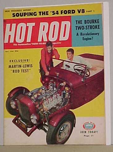 1954 issue of HOT ROD Magazine with color cover photo of DEAN MARTIN & JERRY 