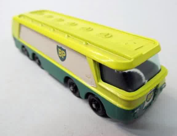 BP PETROL TANKER green and yellow with white background black plastic 