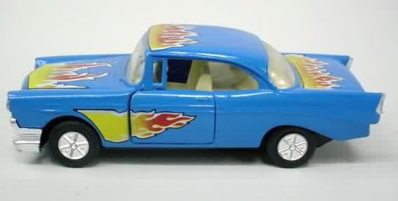 1956 CHEVROLET BEL AIR Hardtop blue with colorful flame stickers cream 