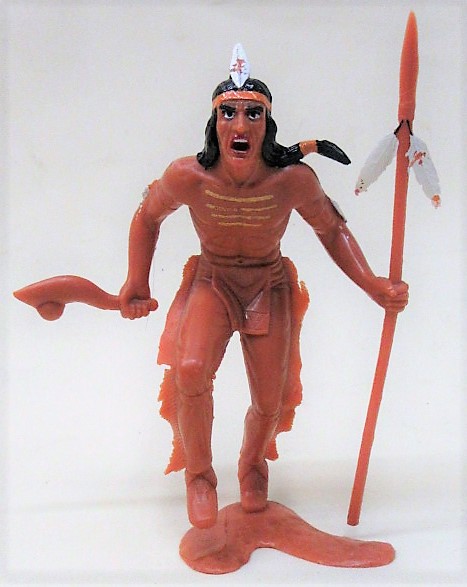 Marx Indian with tomahawk and scalp   Reddish-Brown plastic 