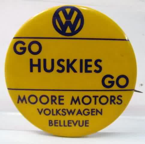 GO HUSKIES GO Moore Motors Volkswagen Bellevue purple on gold