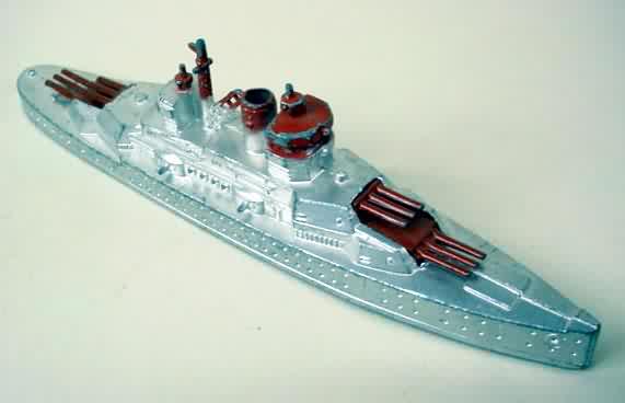 2 Vintage 1950s Banner Hard Plastic Toy Battleship Boat 4" Red & Blue 